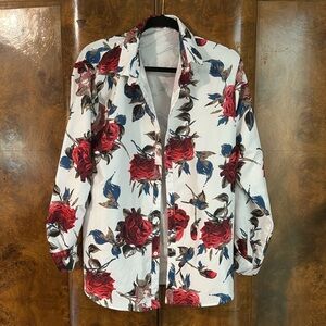 White floral print button-down long sleeved shirt